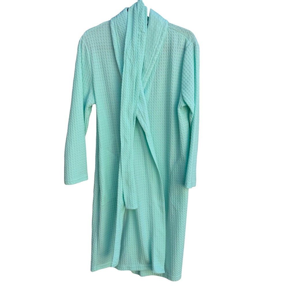 Noire Jasmine Rose Mint Green Waffle Knit Mid Length‎ Robe Large Cozy Loungewear
